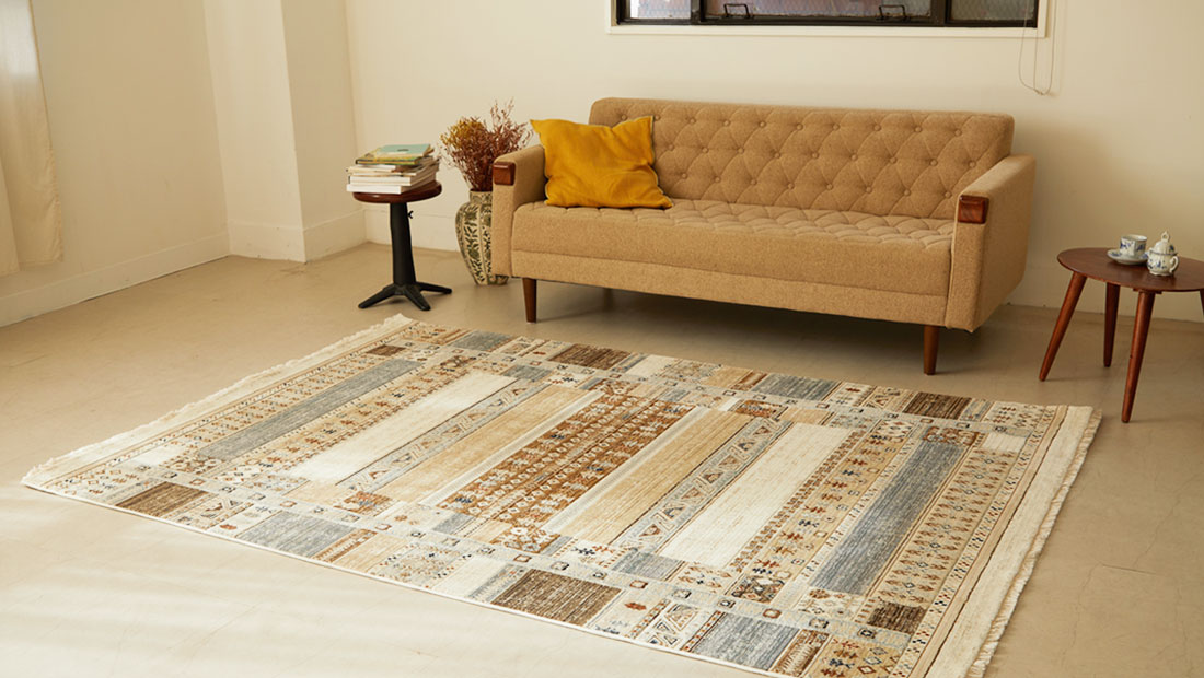 トルコ製　ナチュラルテイスト「ナチュラルエスニックラグ」ベージュ