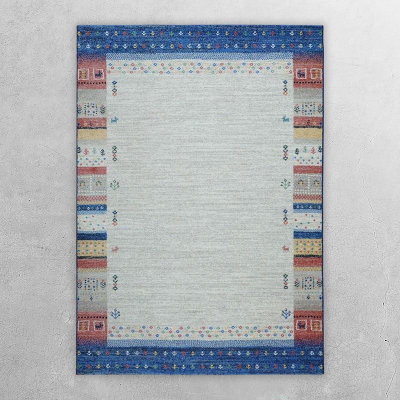 ベルギー製　遊び毛防止　「ギャベ調　ウィルトンラグ」　ラグ/ブルー