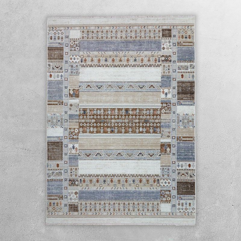 フリンジ付き 幾何学デザイン 「ナチュラルエスニックラグ」 ベージュ