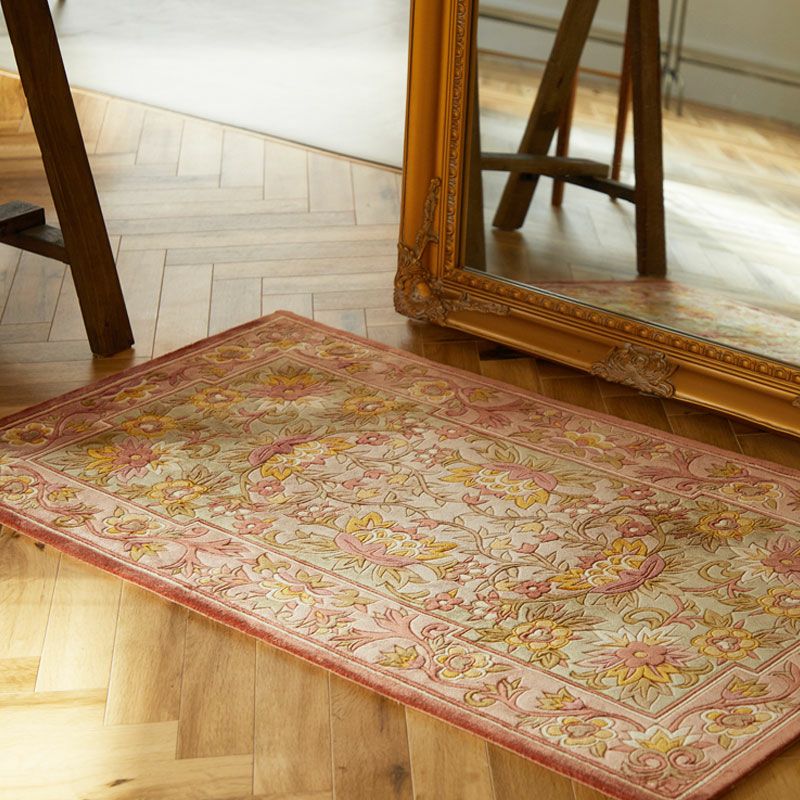 花柄 中国緞通 マット 「手織りシルク緞通」 桃色 #008 | Happy Rug Market