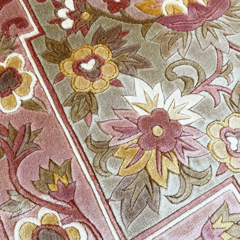 花柄 中国緞通 マット 「手織りシルク緞通」 桃色 #008 | Happy Rug Market