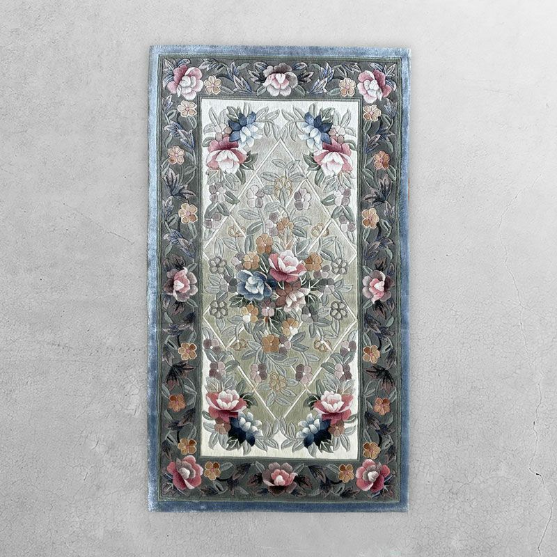 花柄 中国緞通 玄関マット 「手織りシルク緞通」 | Happy Rug Market