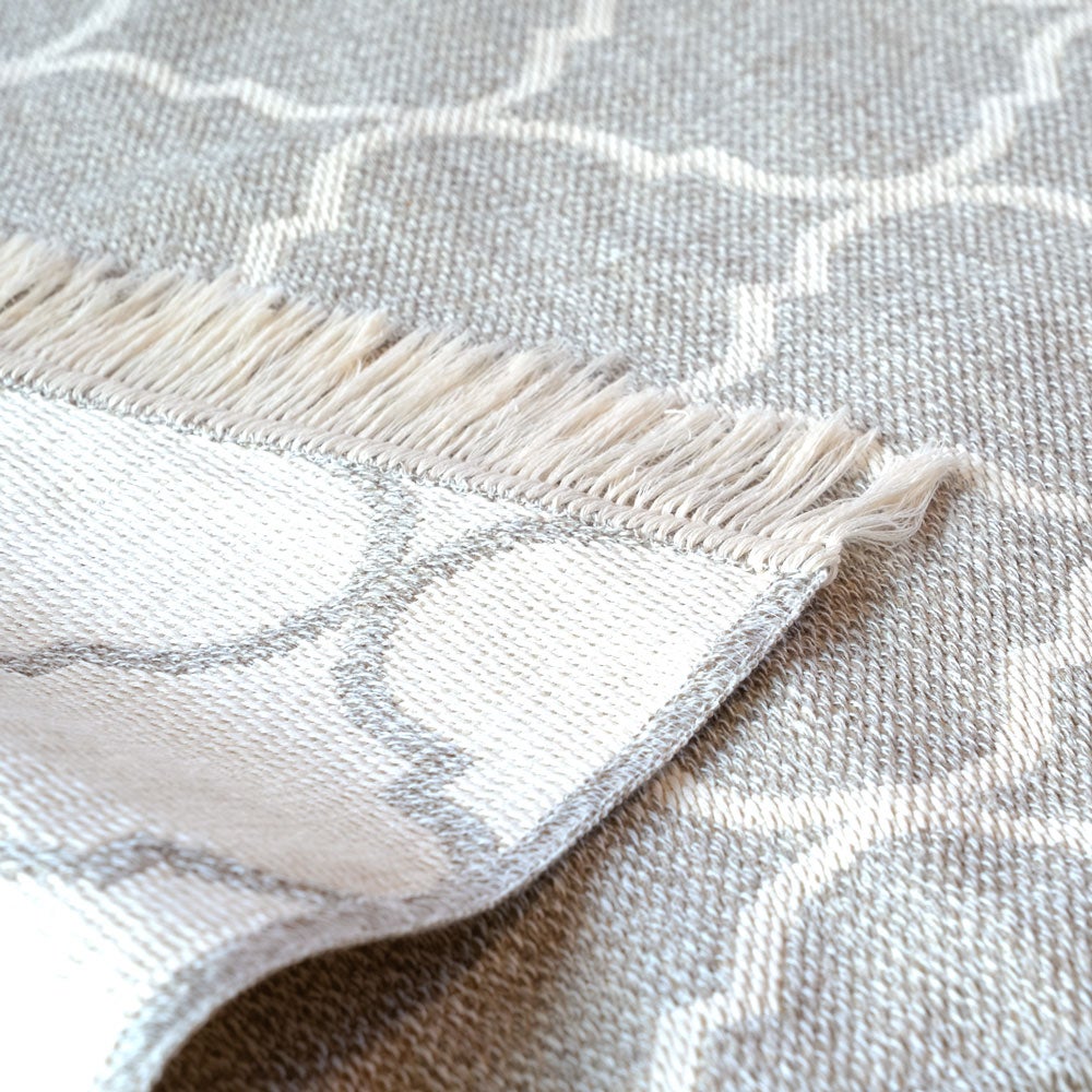 【Happy Rug Market オリジナル】国産　モロッカン柄「素肌に心地いい綿混ラグ」　アッシュグレー