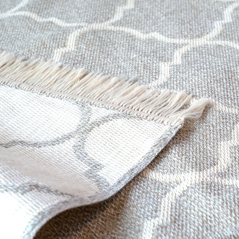 【Happy Rug Market オリジナル】国産　モロッカン柄「素肌に心地いい綿混ラグ」　アッシュグレー