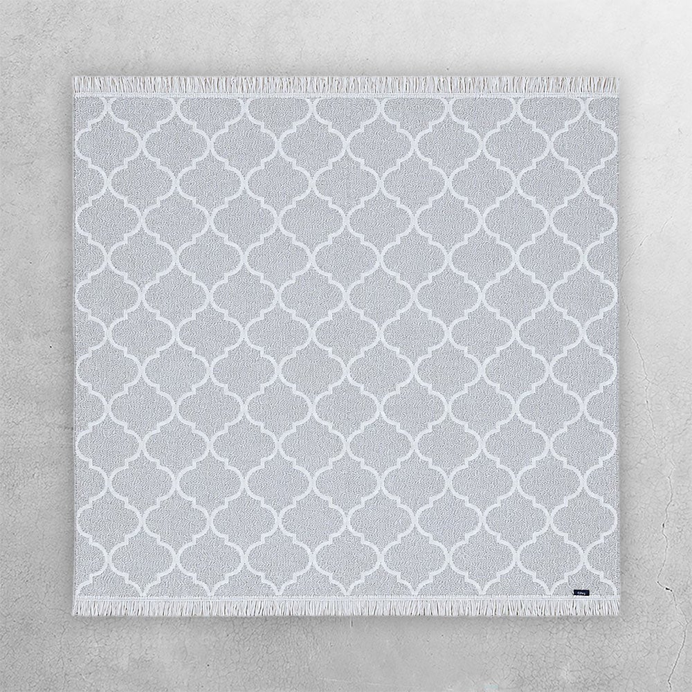 【Happy Rug Market オリジナル】国産　モロッカン柄「素肌に心地いい綿混ラグ」　アッシュグレー