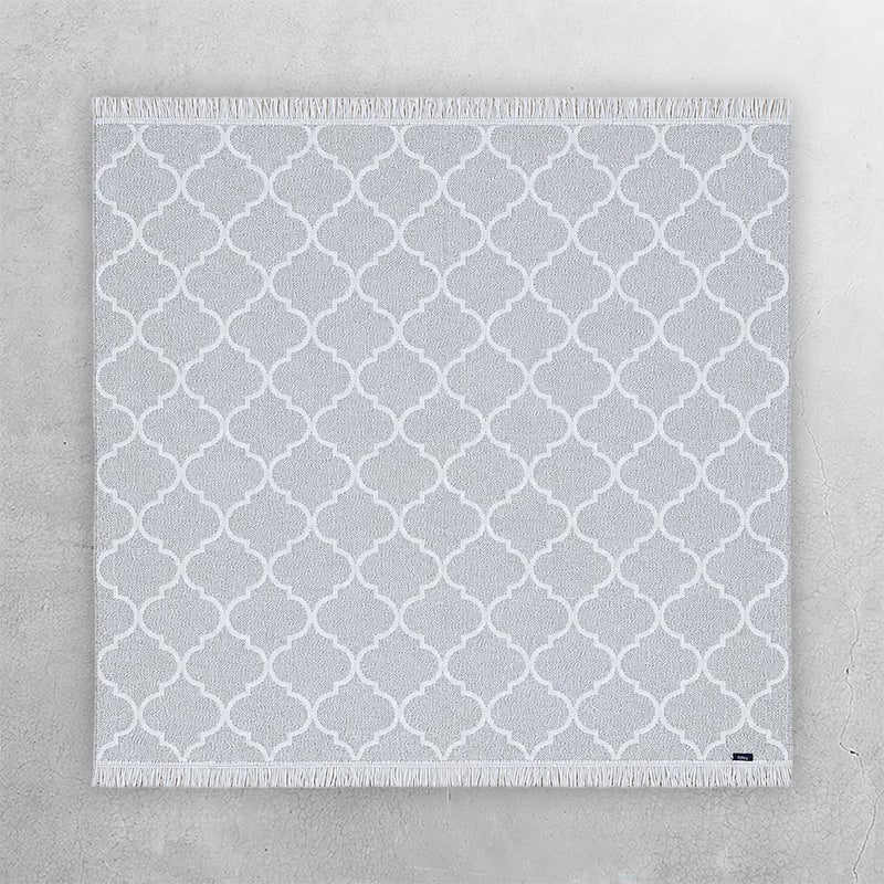 【Happy Rug Market オリジナル】国産　モロッカン柄「素肌に心地いい綿混ラグ」　アッシュグレー